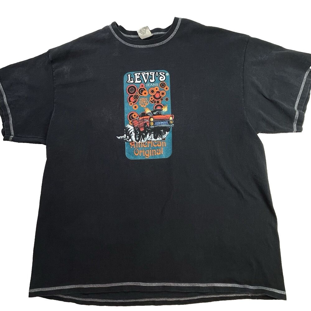 Vtg Levi’s Shirt Mens XL Black Drag Race Tee American Original Crew Neck U.S.